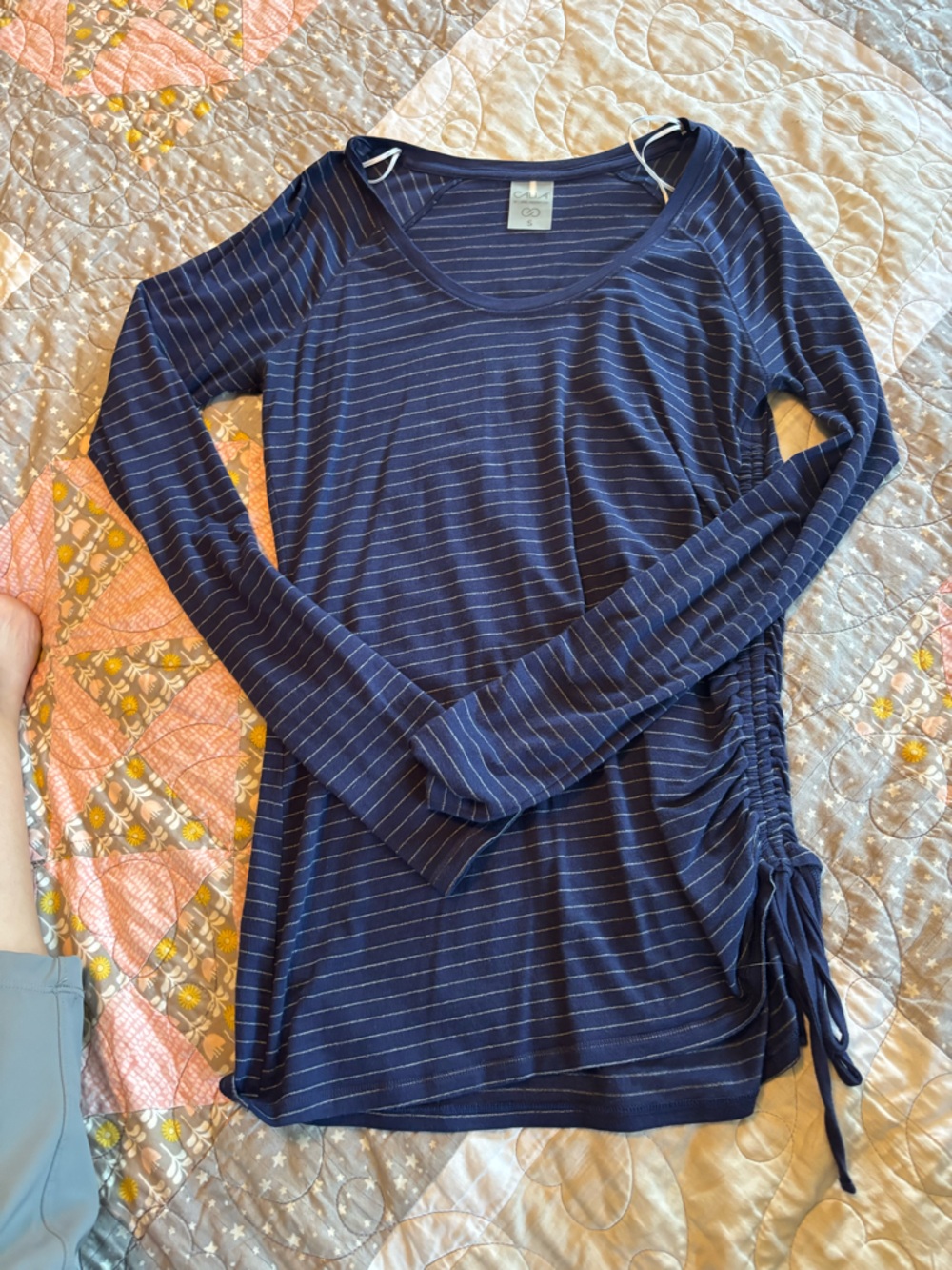 Calia by Carrie Underwood 
Long Sleeve Striped Ruched Side Women's Top